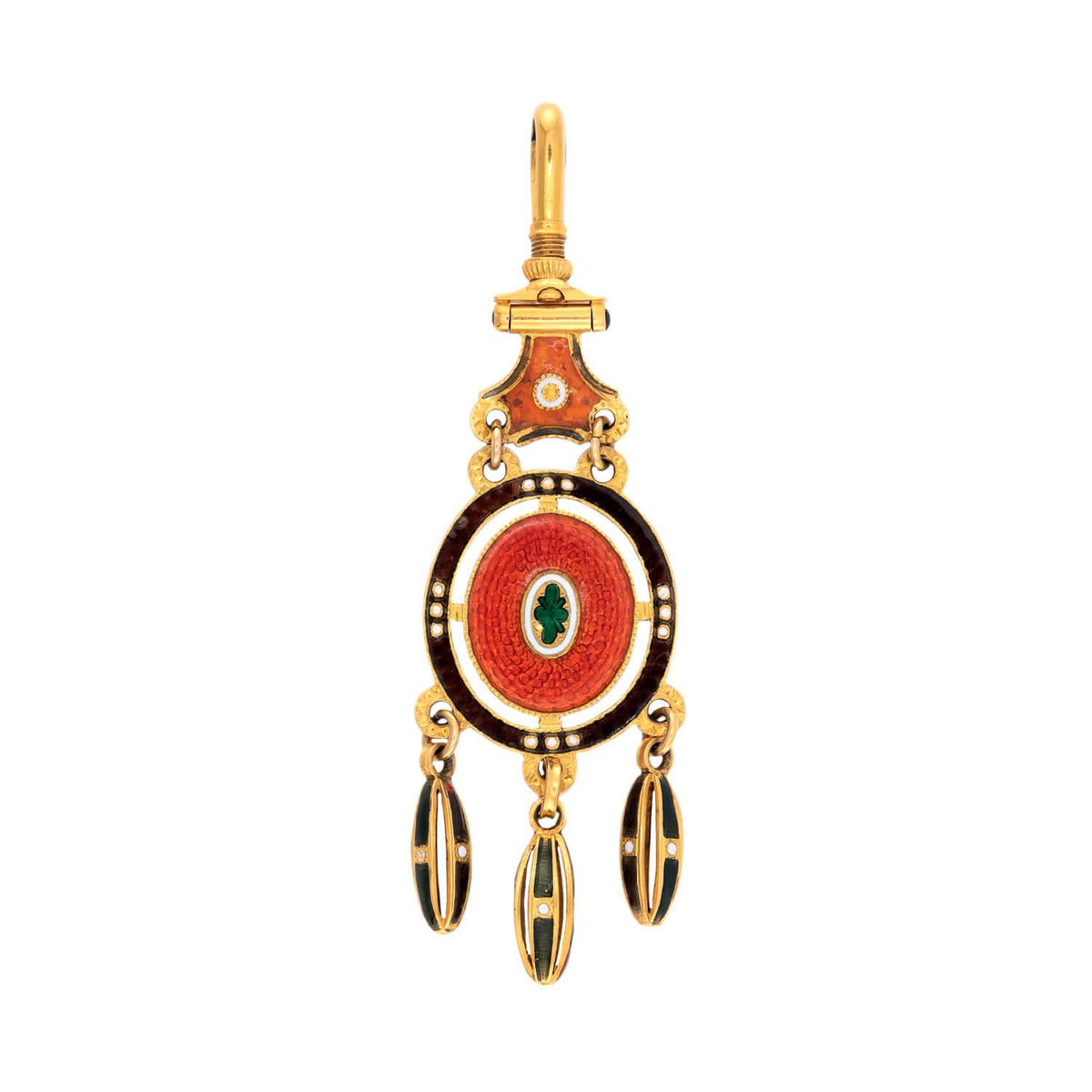 Victorian 14k Guilloche Enamel Fob