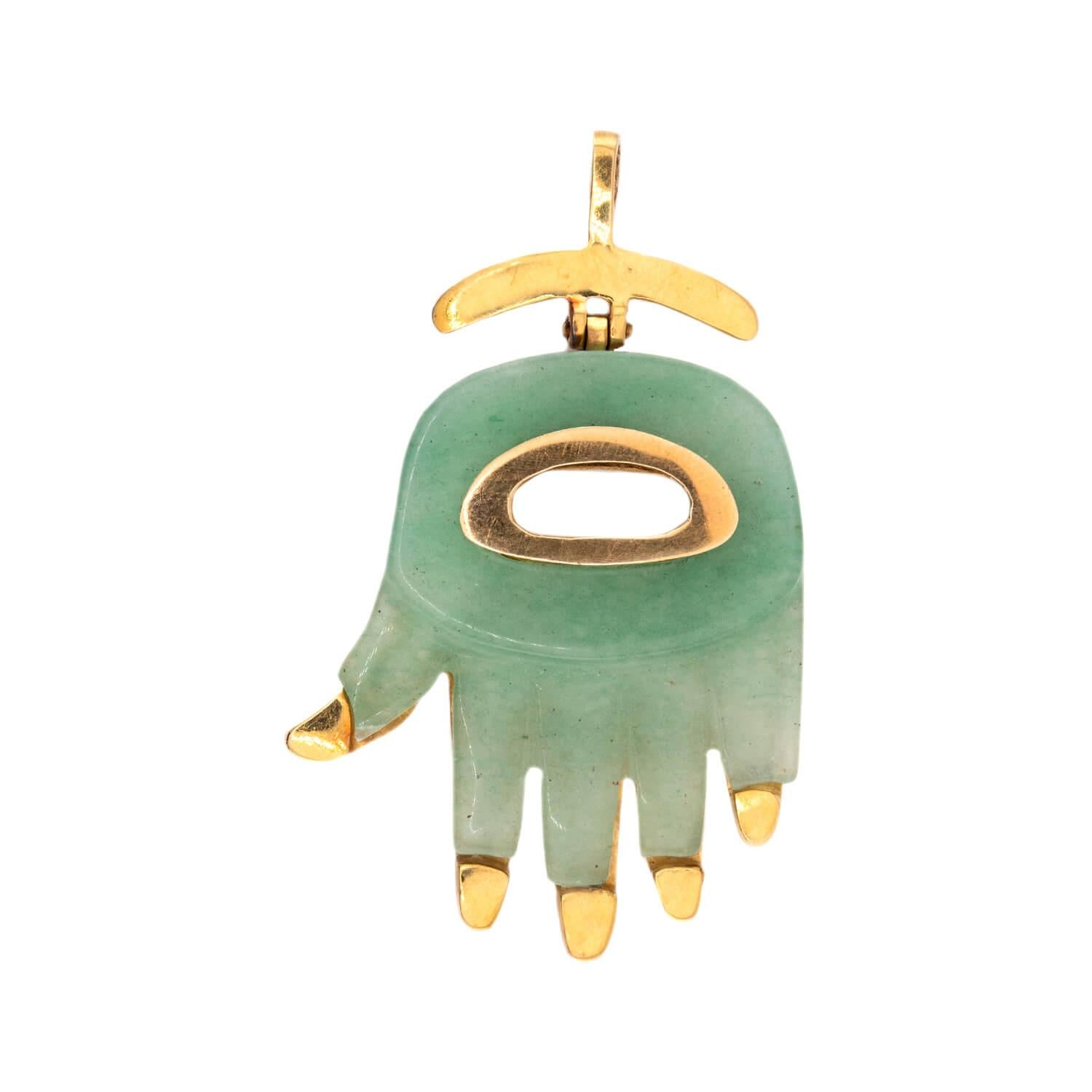 ALDO CIPULLO Vintage 18k Jade Hamsa Hand Pendant