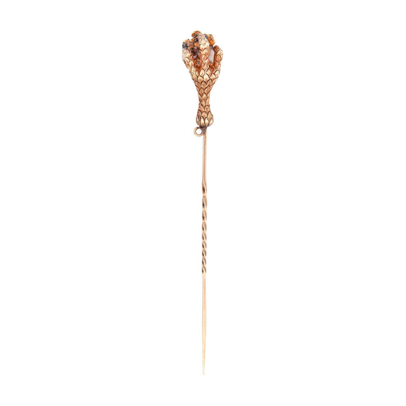 Victorian 18k Quartz Birds Claw Stick Pin