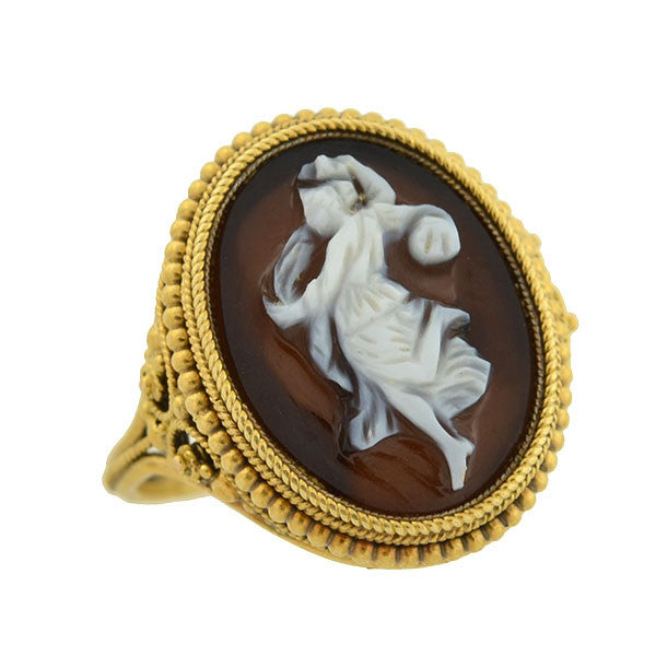 Victorian 18kt Hardstone Agate Cameo "Dancing Muse" Filigree Ring