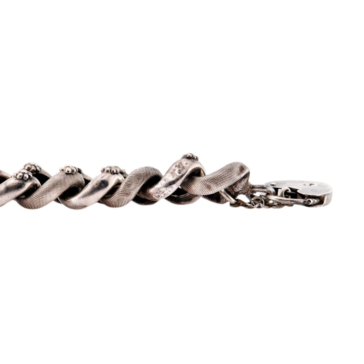 Victorian Sterling Silver Heart Padlock Link Bracelet