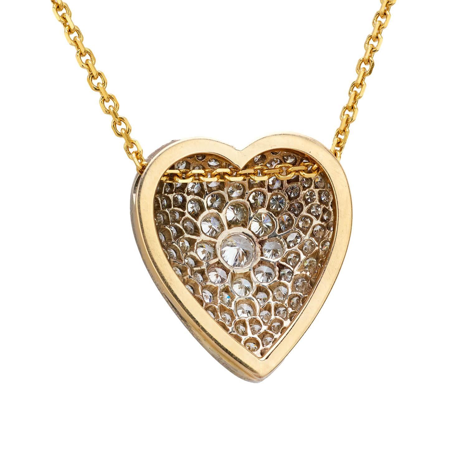 Estate 18k Diamond Heart Pendant Necklace