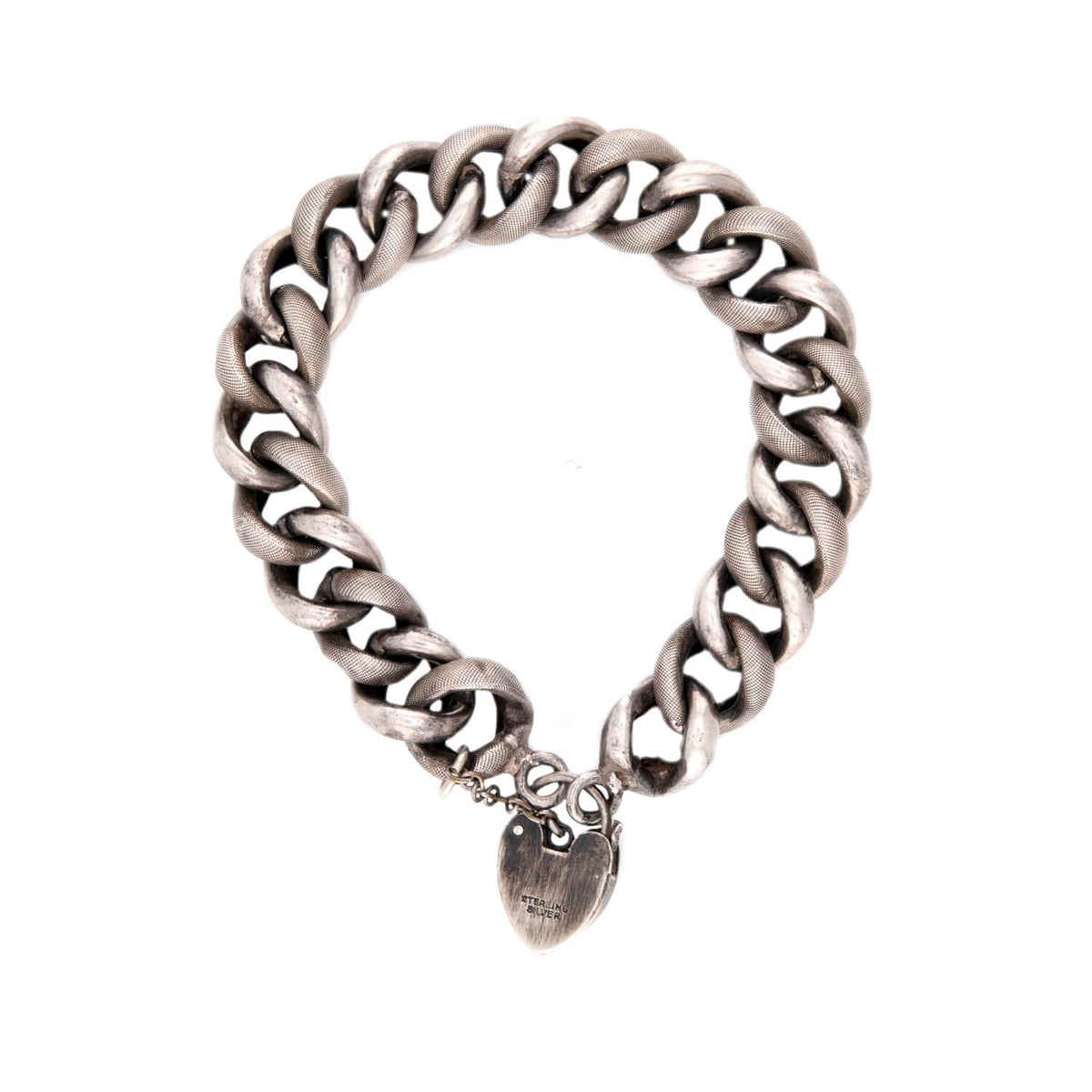 Victorian Sterling Silver Heart Padlock Link Bracelet
