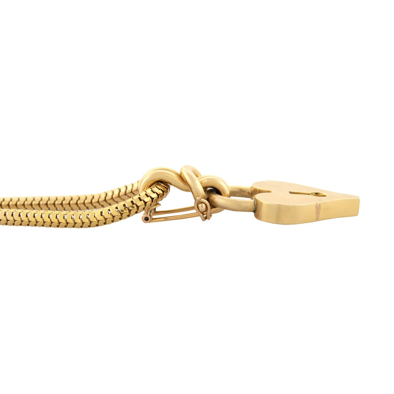 Vintage 18k BOUCHERON Heart Lock Pin/Pendant w/18k Snake Chain