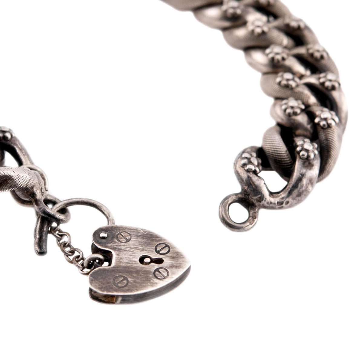 Victorian Sterling Silver Heart Padlock Link Bracelet