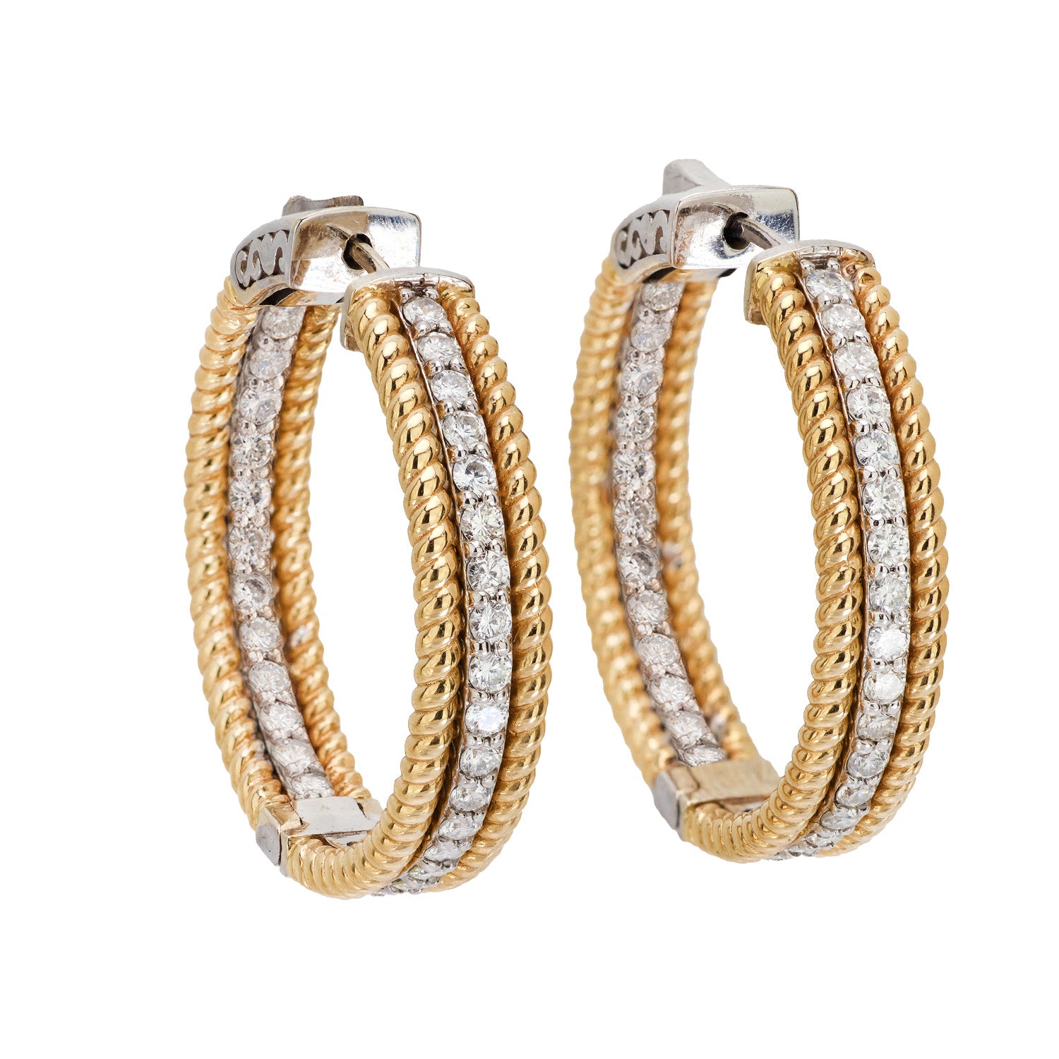Estate 14k Diamond "Inside-Out" Hoop Earrings