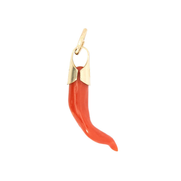 Vintage 14k Coral Cornicello Italian Horn Pendant