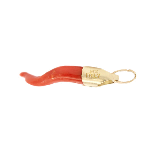 Vintage 14k Coral Cornicello Italian Horn Pendant