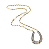 Edwardian 18k/Platinum Sapphire + Rose Cut Diamond Horseshoe Pendant Necklace