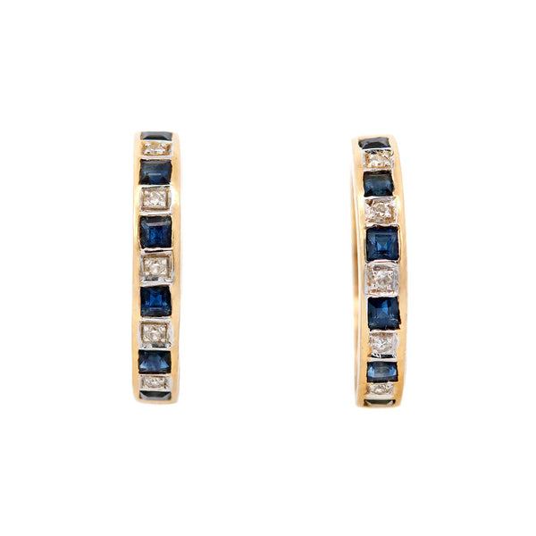 Estate 18k Sapphire & Diamond Huggy Earrings