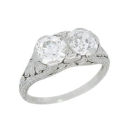 Art Deco Platinum Diamond 2 Stone Engagement Ring 2.20ctw