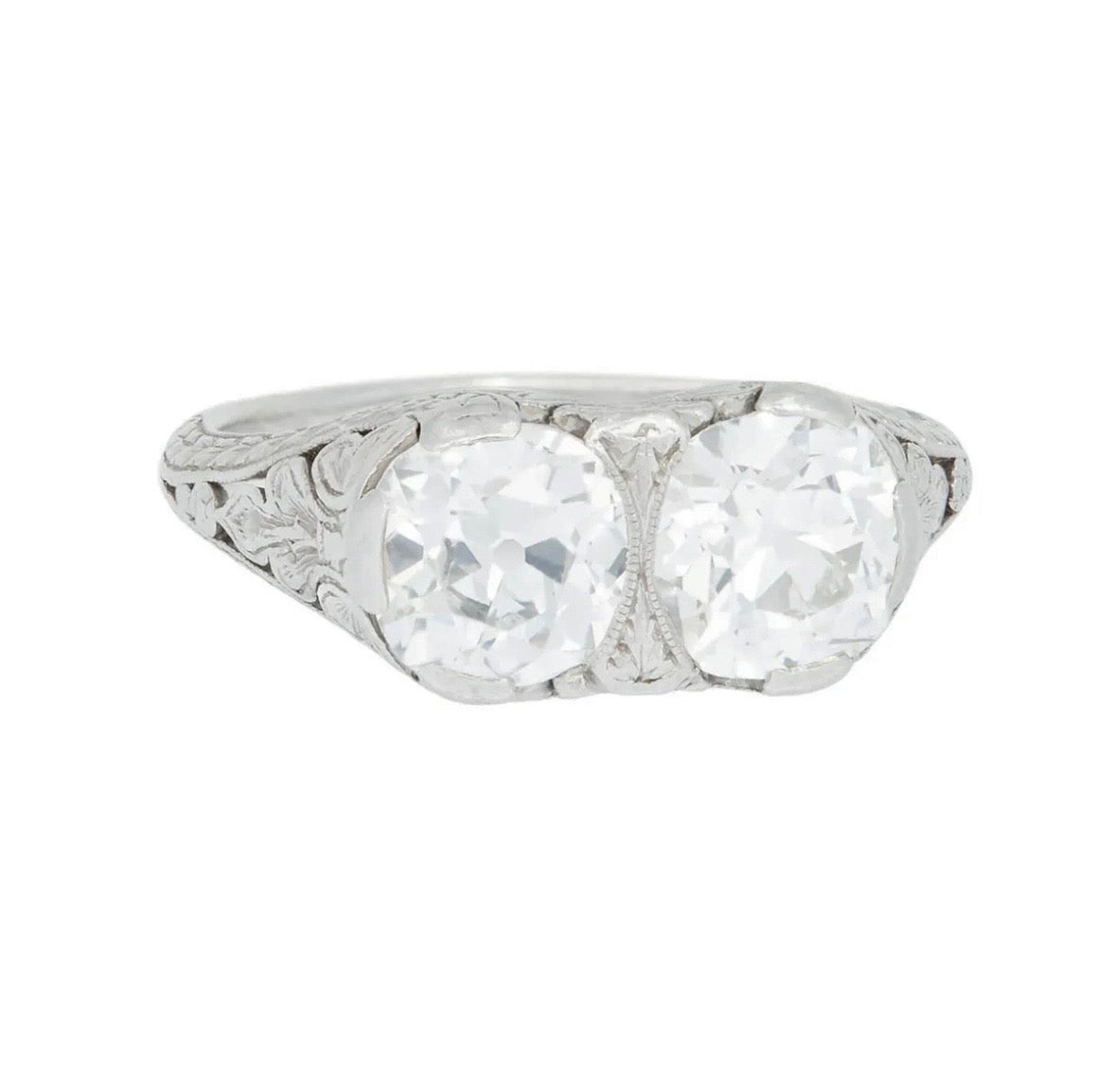 Art Deco Platinum Diamond 2 Stone Engagement Ring 2.20ctw