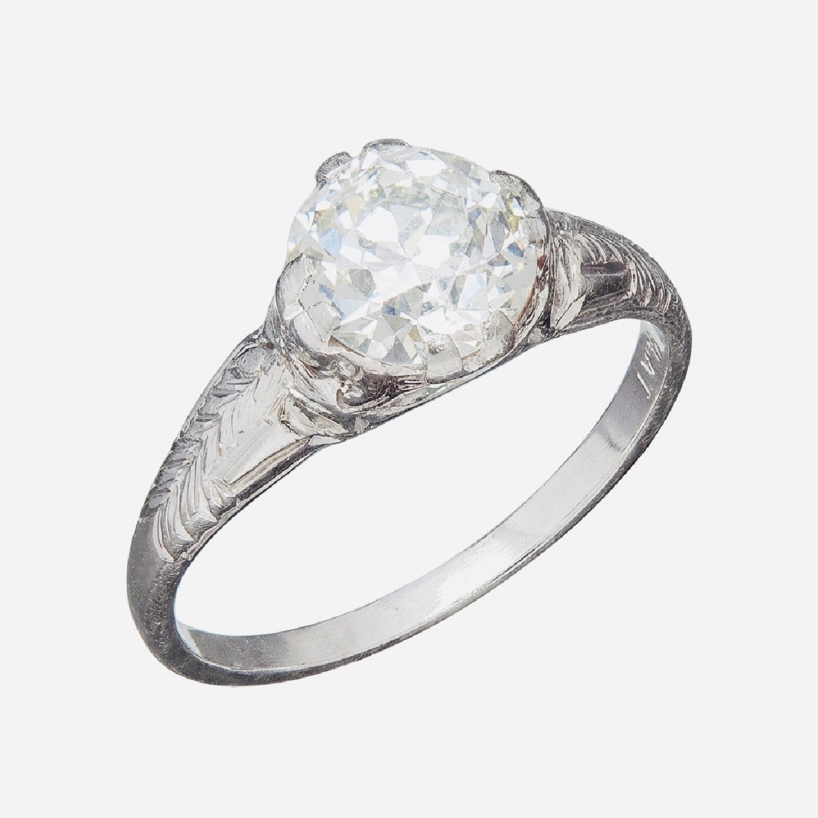Art Deco Platinum Mine Cut Diamond Engagement Ring 1.55ct
