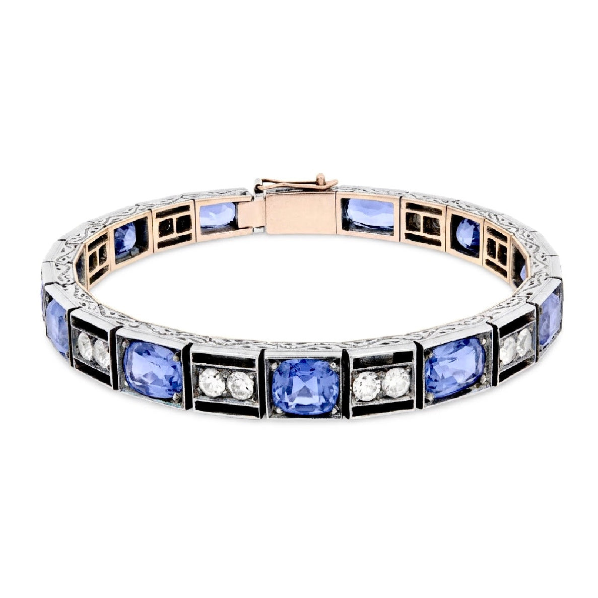 Art Deco Sterling GIA No Heat Ceylon Sapphire Line Bracelet 14+CTW