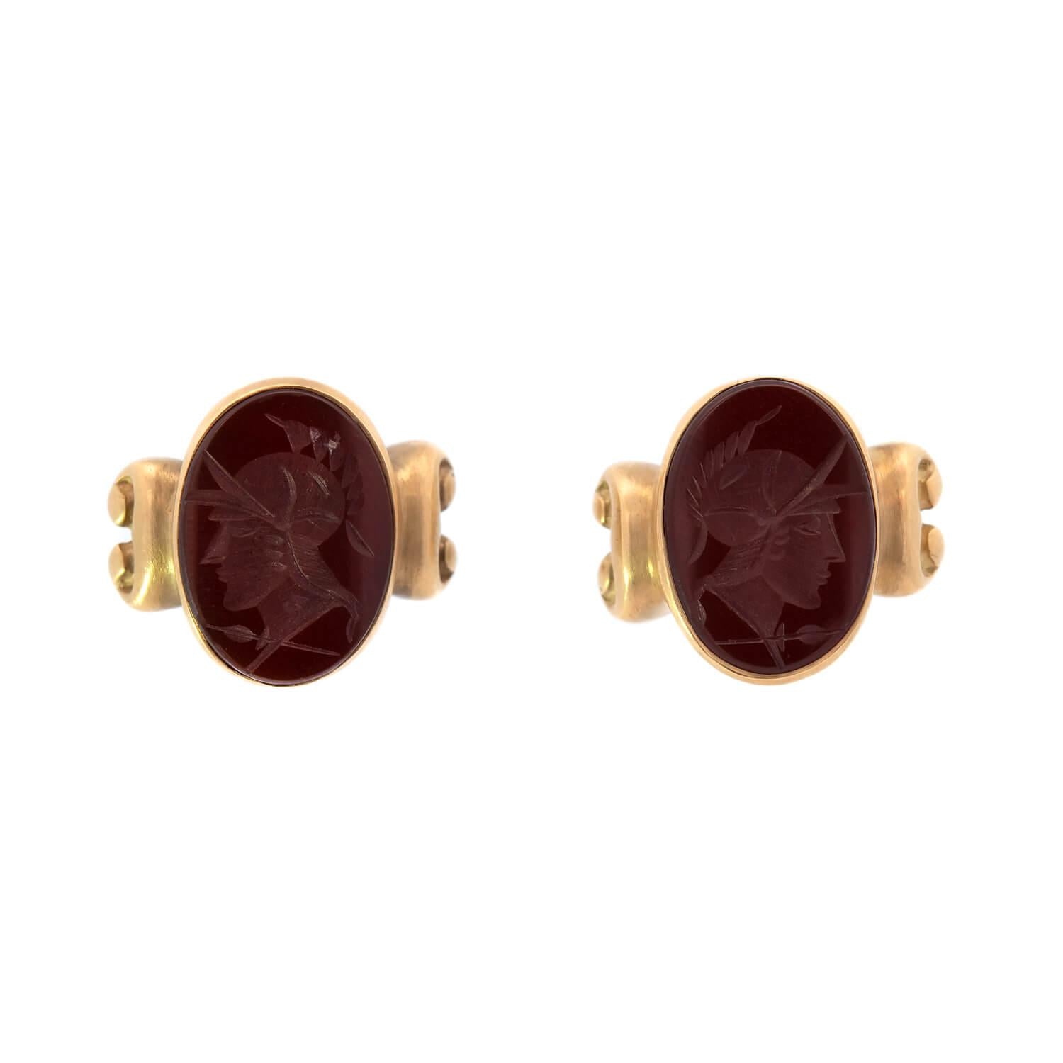 VAHE NALTCHAYAN  Estate 18k Carnelian Intaglio Earrings