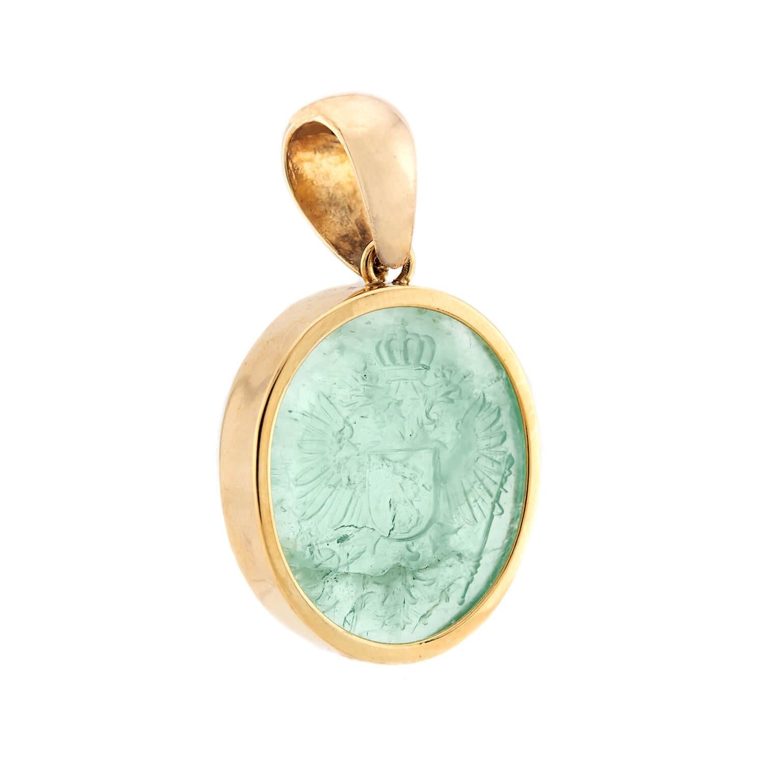 Victorian 18k Emerald Intaglio Pendant