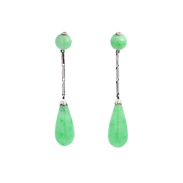 Art Deco Platinum Jade Dangle Earrings