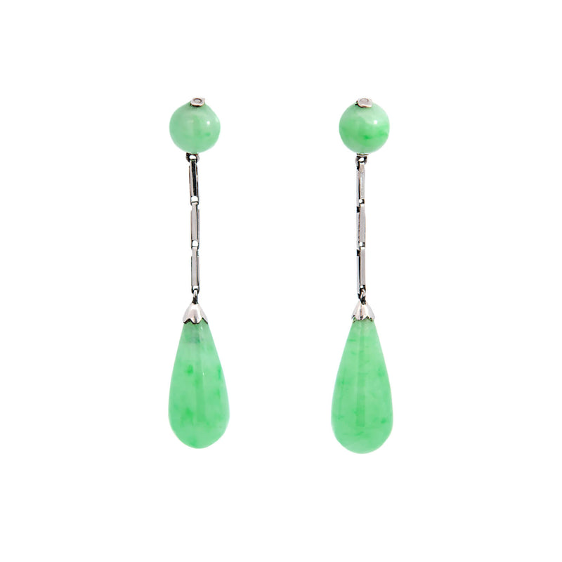 Art Deco Platinum Jade Dangle Earrings
