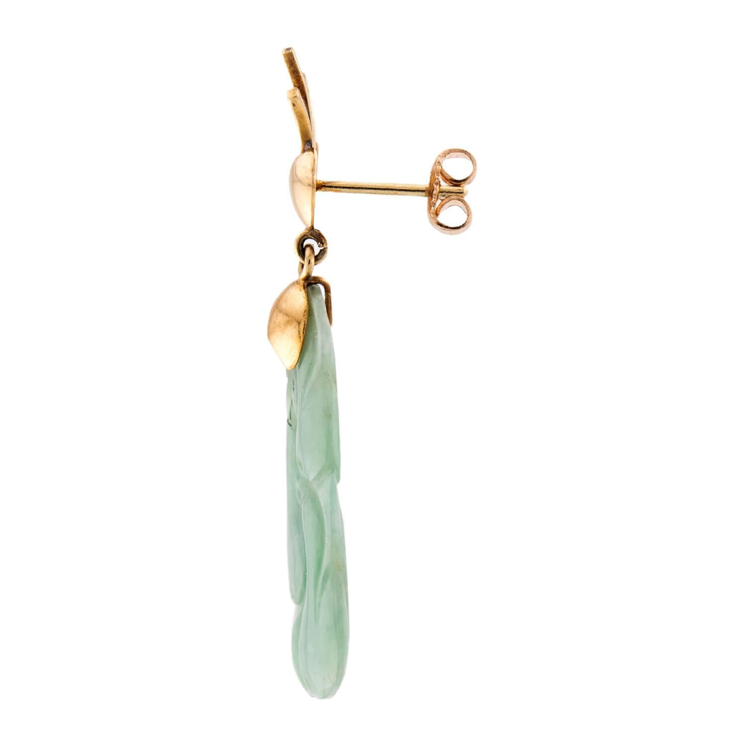 Estate 14k Carved Jade Earrings