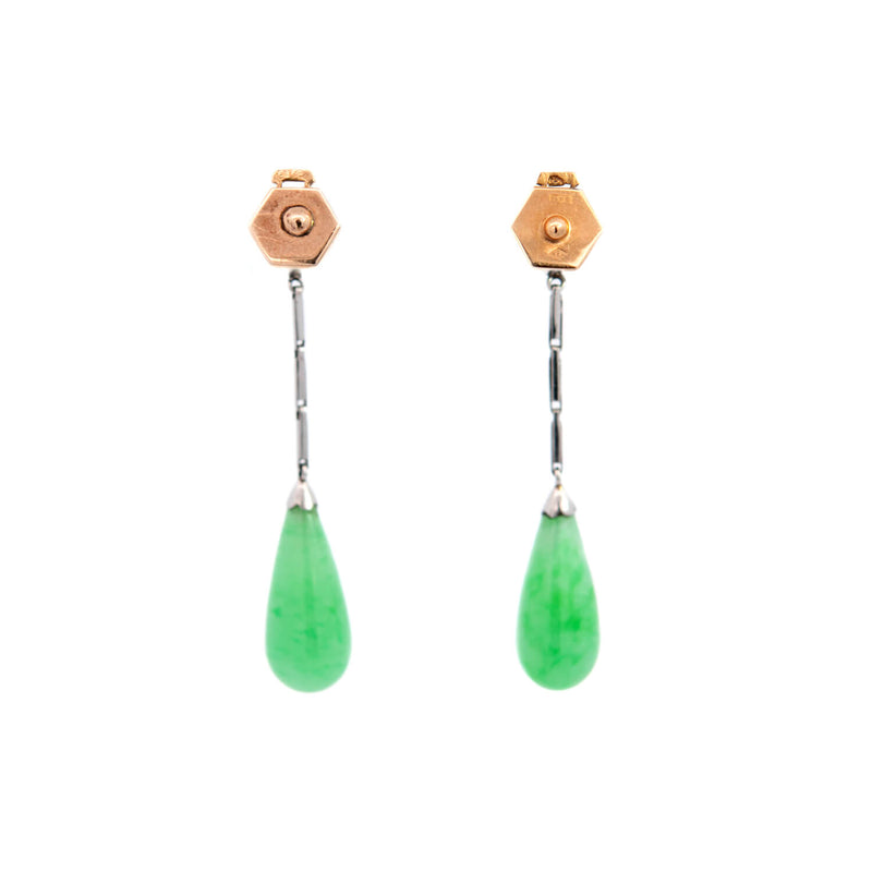 Art Deco Platinum Jade Dangle Earrings
