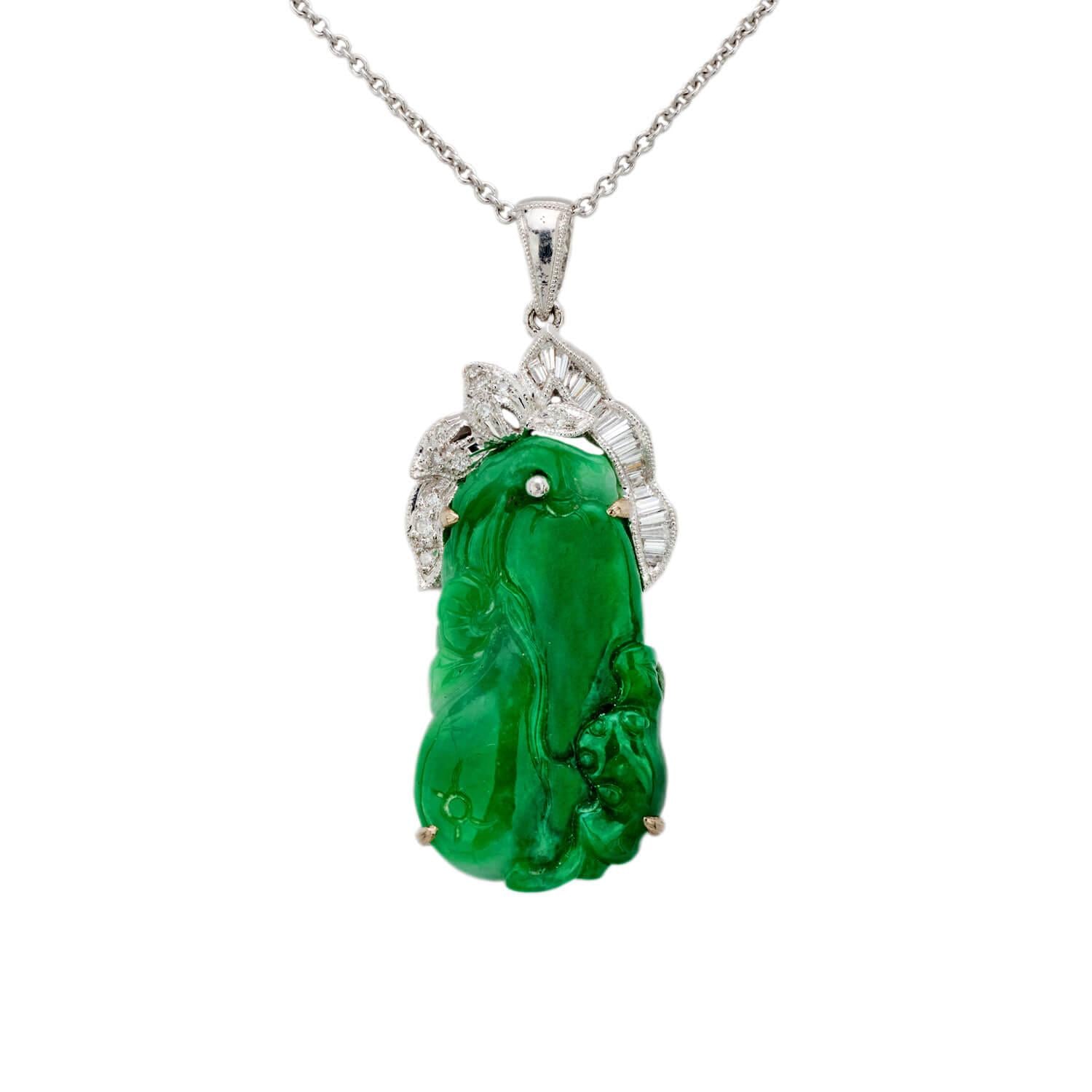 Estate 18k Jade and Diamond Pendant Necklace
