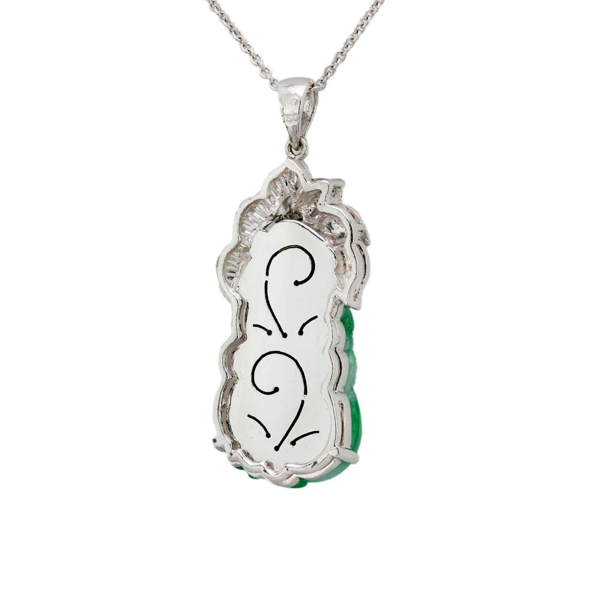 Estate 18k Jade and Diamond Pendant Necklace