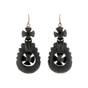 Victorian Brass Jet Dangle Earrings