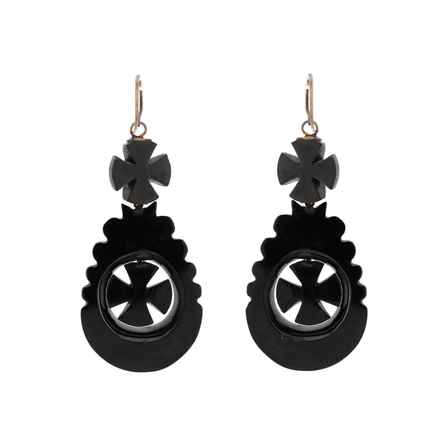 Victorian Brass Jet Dangle Earrings
