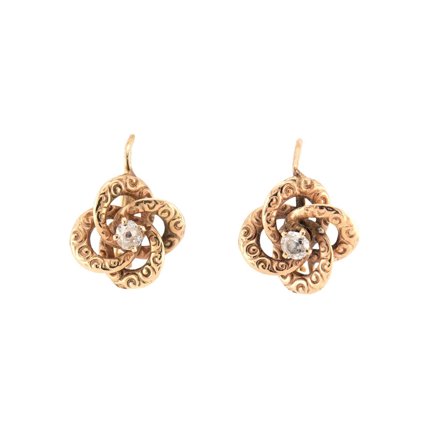 Victorian 14k Repousse Love Knot Motif Earrings
