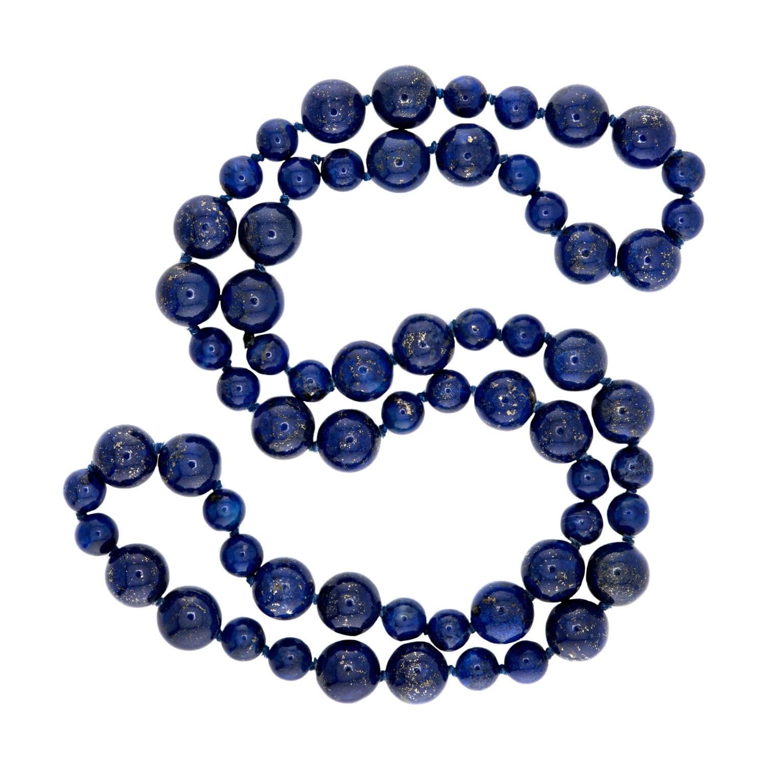 Vintage Lapis Bead Necklace 28"