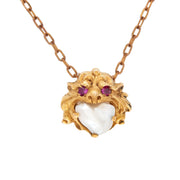 R. FRANTZ Art Nouveau 14k Pearl & Ruby Lion Pendant Necklace