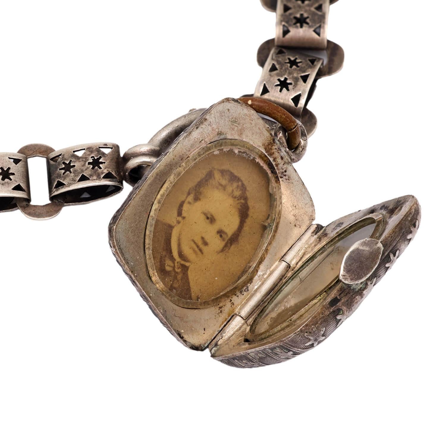 Victorian Sterling Silver Locket Book Chain Locket Necklace