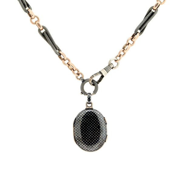 Late Victorian Silver &  9k Gold Niello Locket