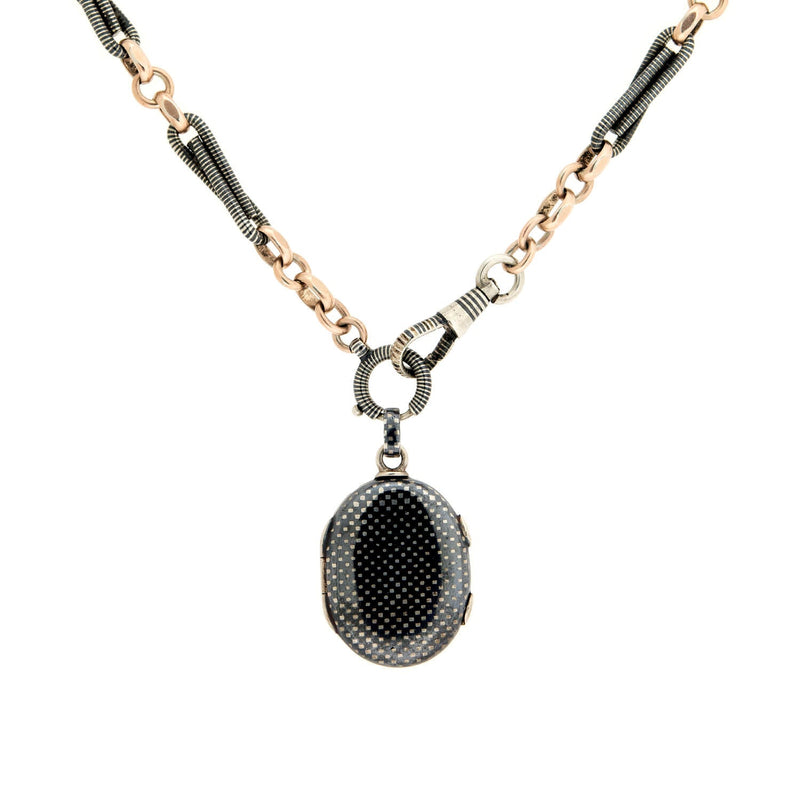 Late Victorian Silver &  9k Gold Niello Locket