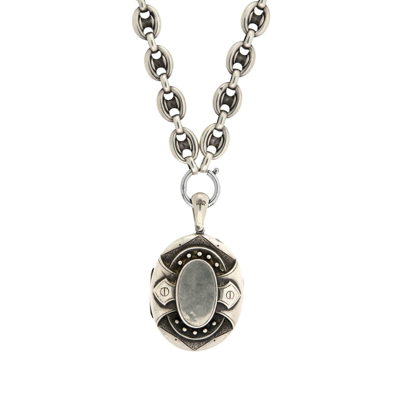 Victorian Sterling Silver Mariner Anchor Link Chain Necklace and Locket