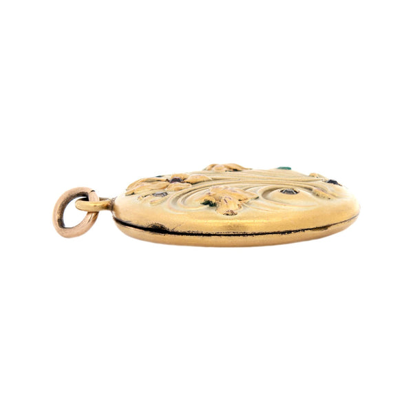 Art Nouvaeu Gold-Filled Paste Flower Motif Locket