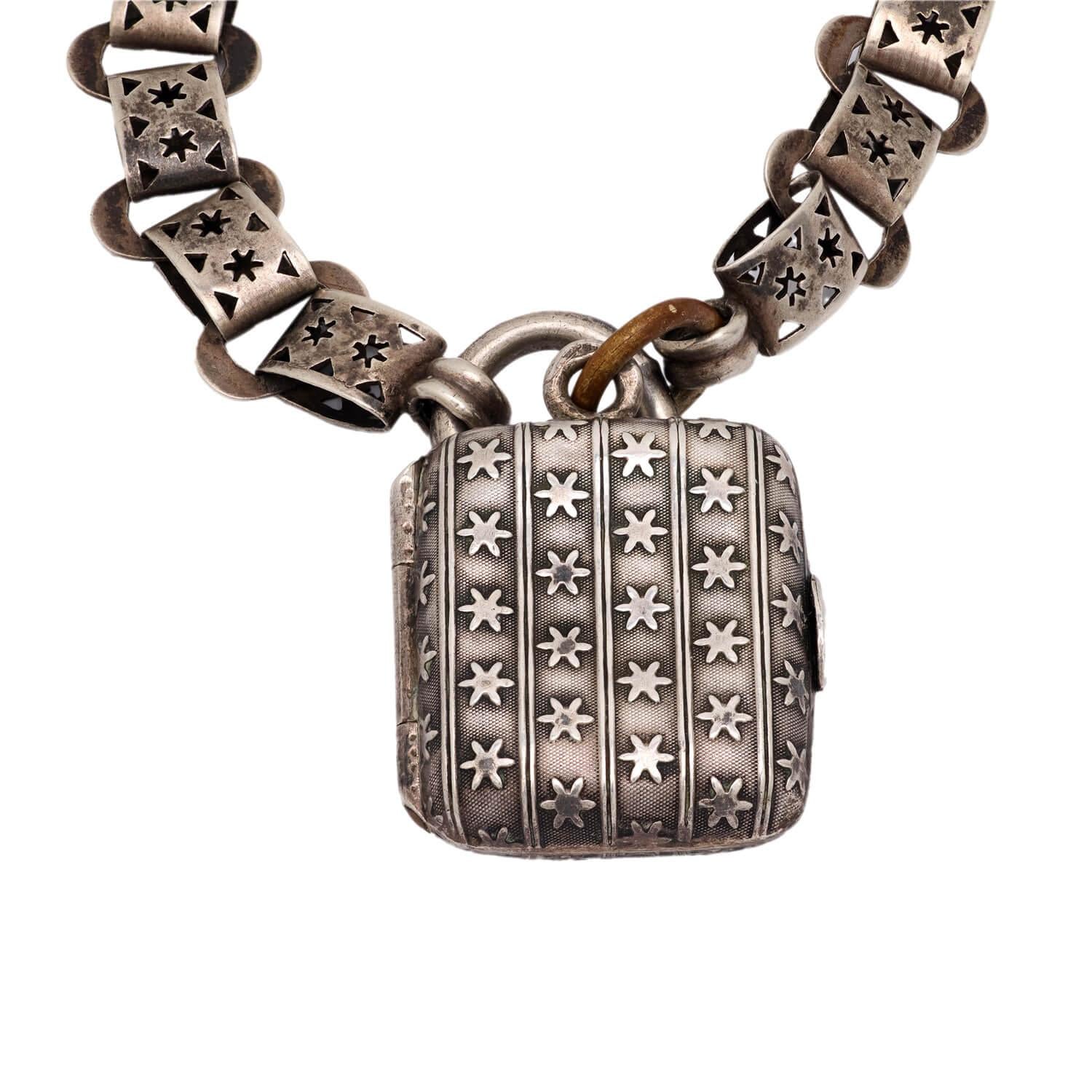 Victorian Sterling Silver Locket Book Chain Locket Necklace