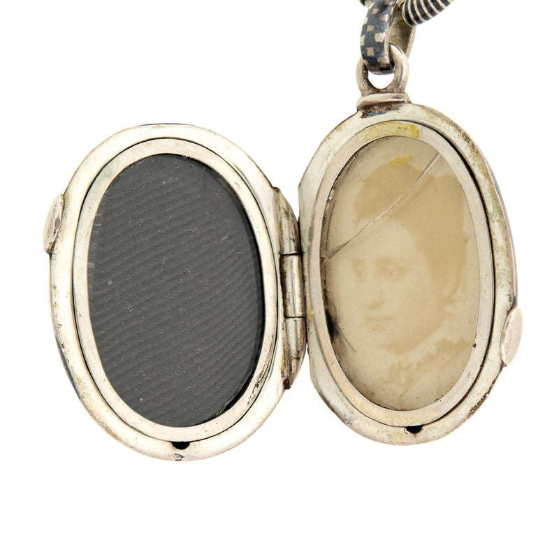 Late Victorian Silver &  9k Gold Niello Locket