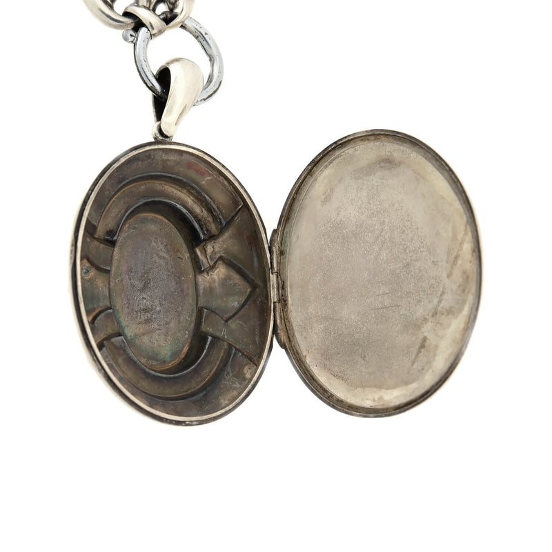 Victorian Sterling Silver Mariner Anchor Link Chain Necklace and Locket