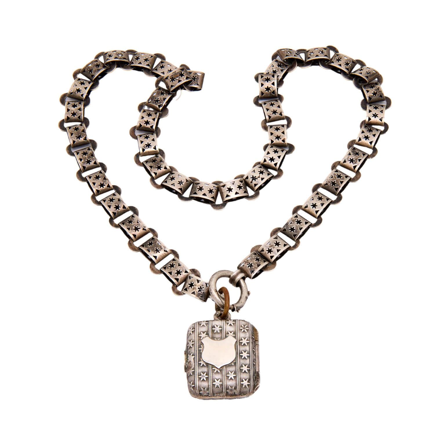 Victorian Sterling Silver Locket Book Chain Locket Necklace