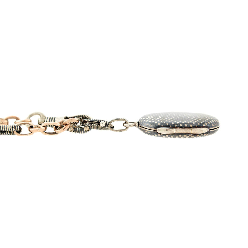 Late Victorian Silver &  9k Gold Niello Locket