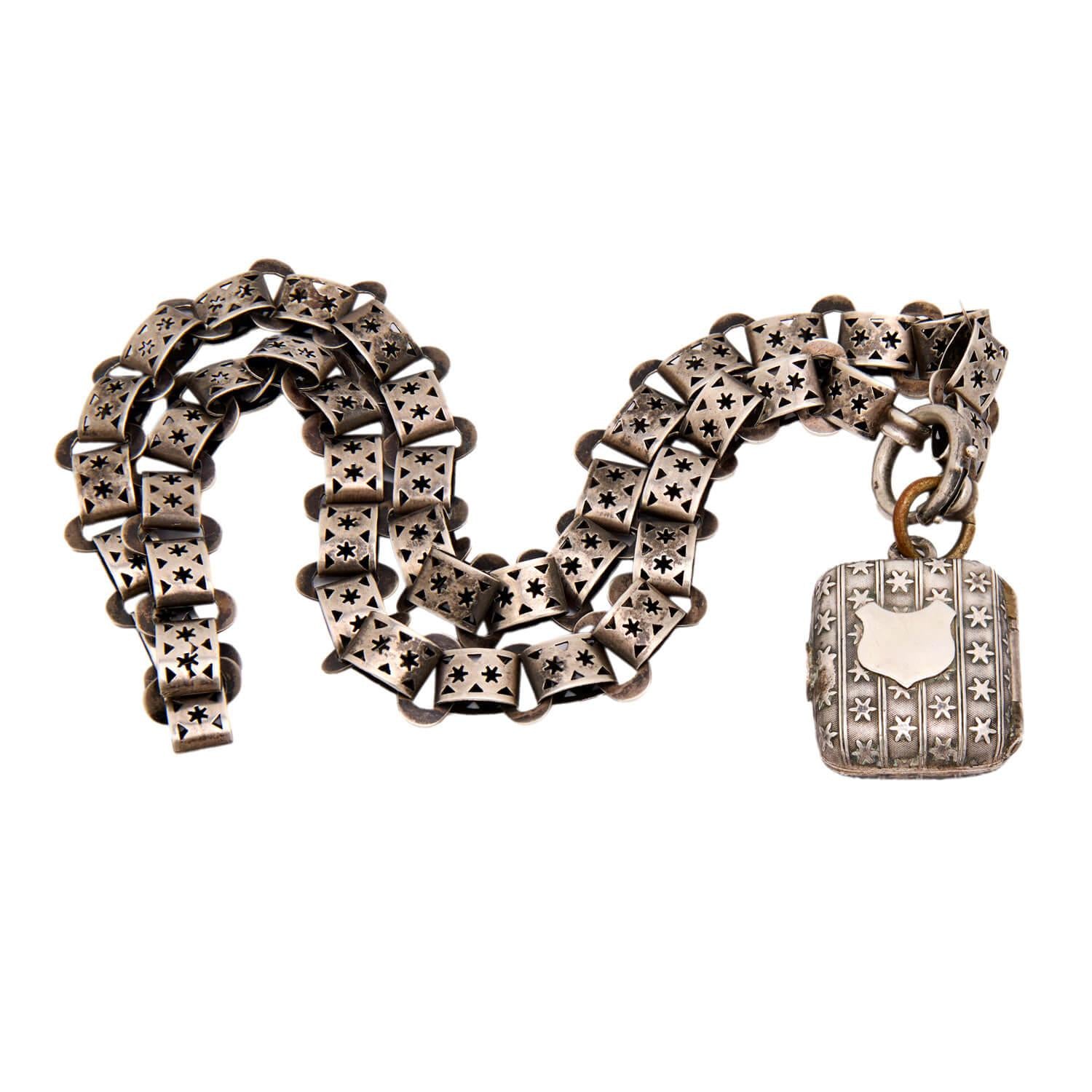 Victorian Sterling Silver Locket Book Chain Locket Necklace