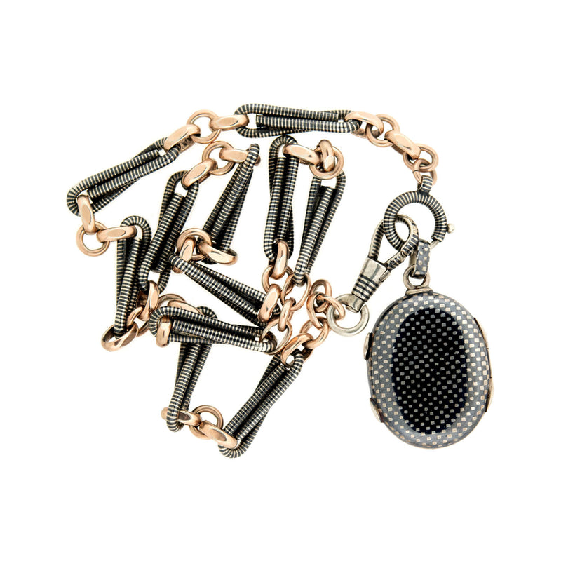 Late Victorian Silver &  9k Gold Niello Locket