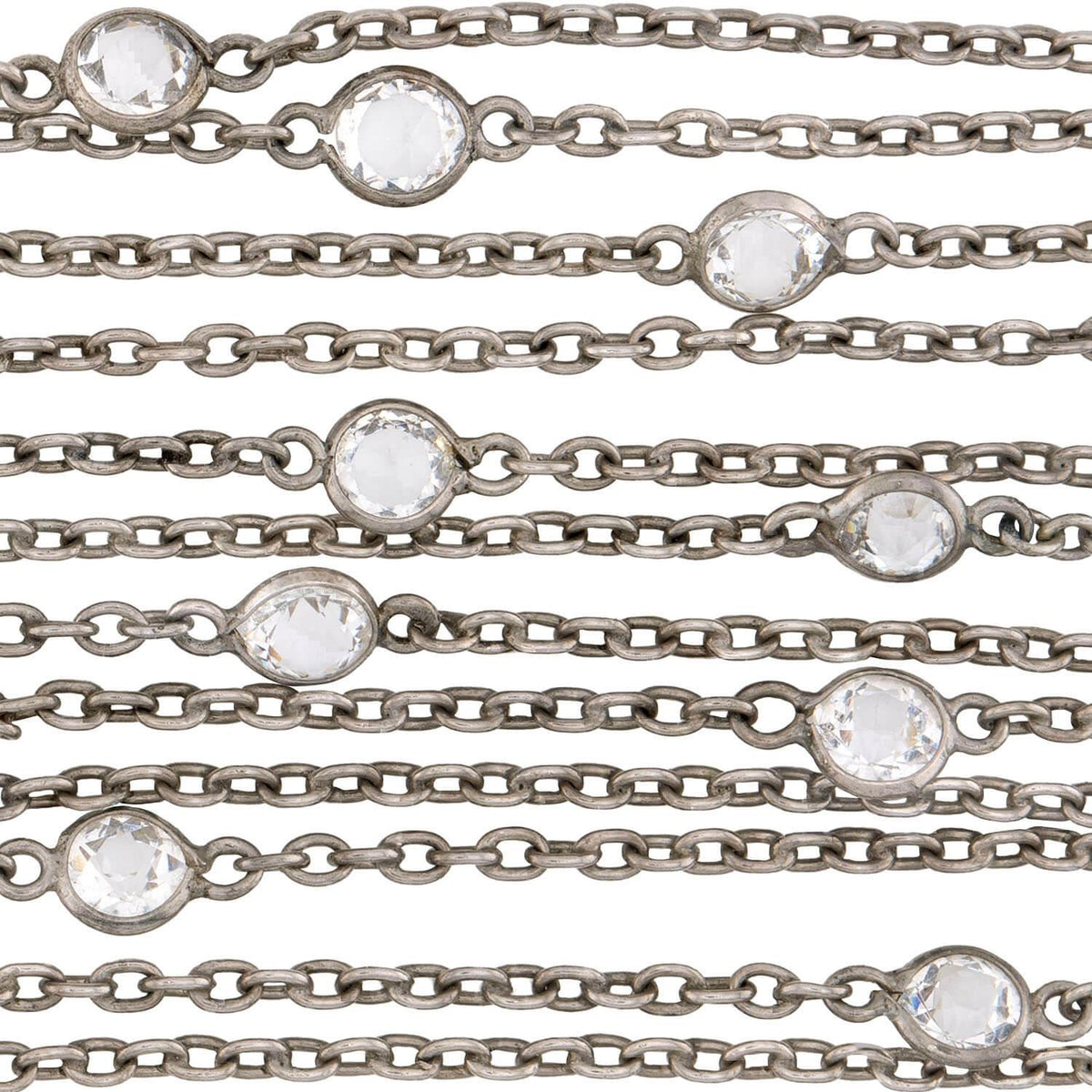 Art Deco Sterling Silver Rock Quartz Crystal "Diamonds-by-the-Yard" Necklace