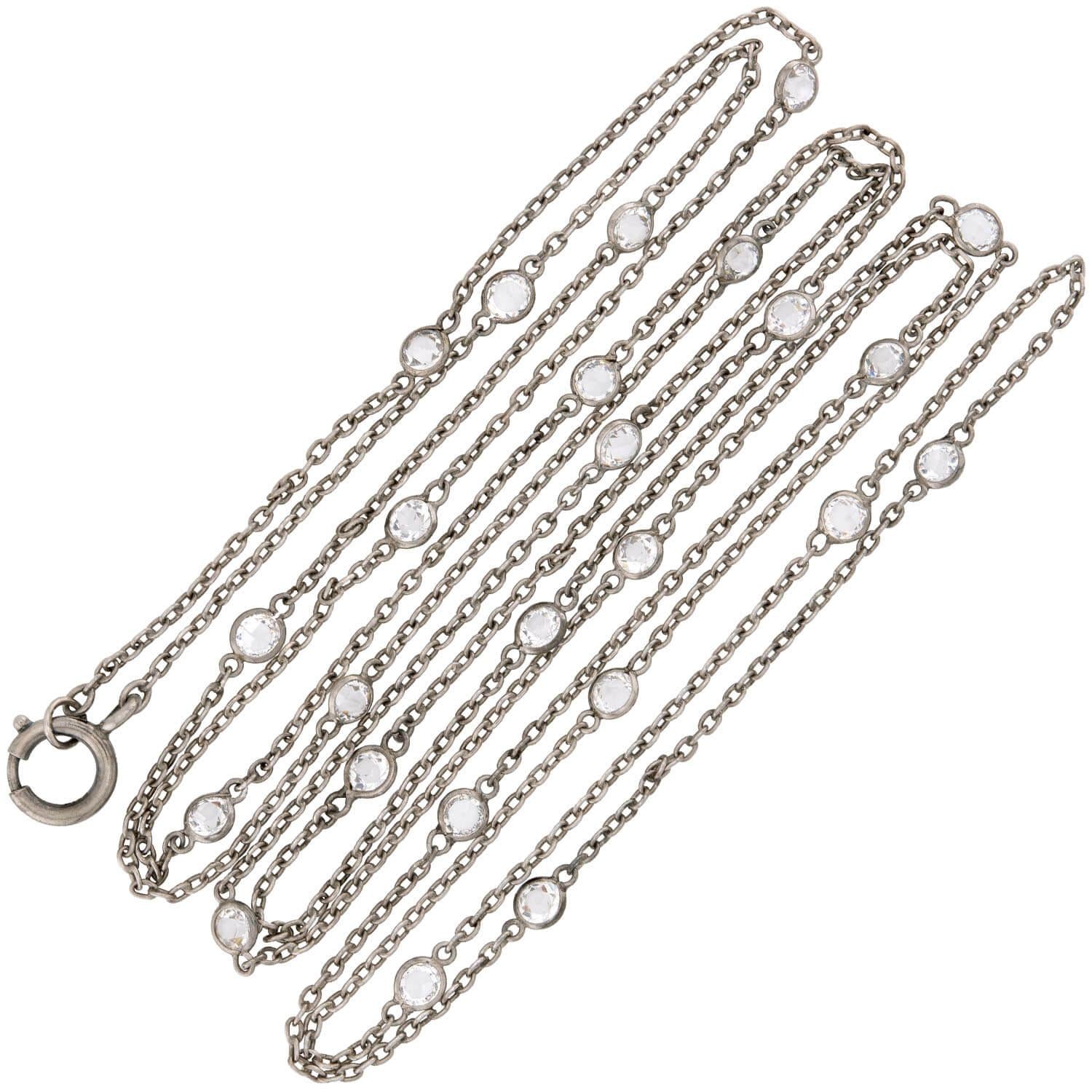 Art Deco Sterling Silver Rock Quartz Crystal "Diamonds-by-the-Yard" Necklace
