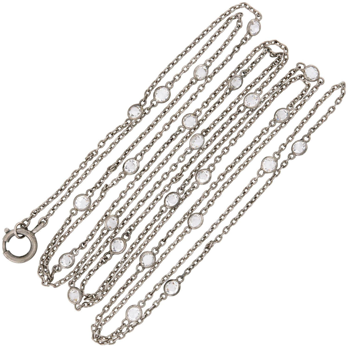 Art Deco Sterling Silver Rock Quartz Crystal "Diamonds-by-the-Yard" Necklace