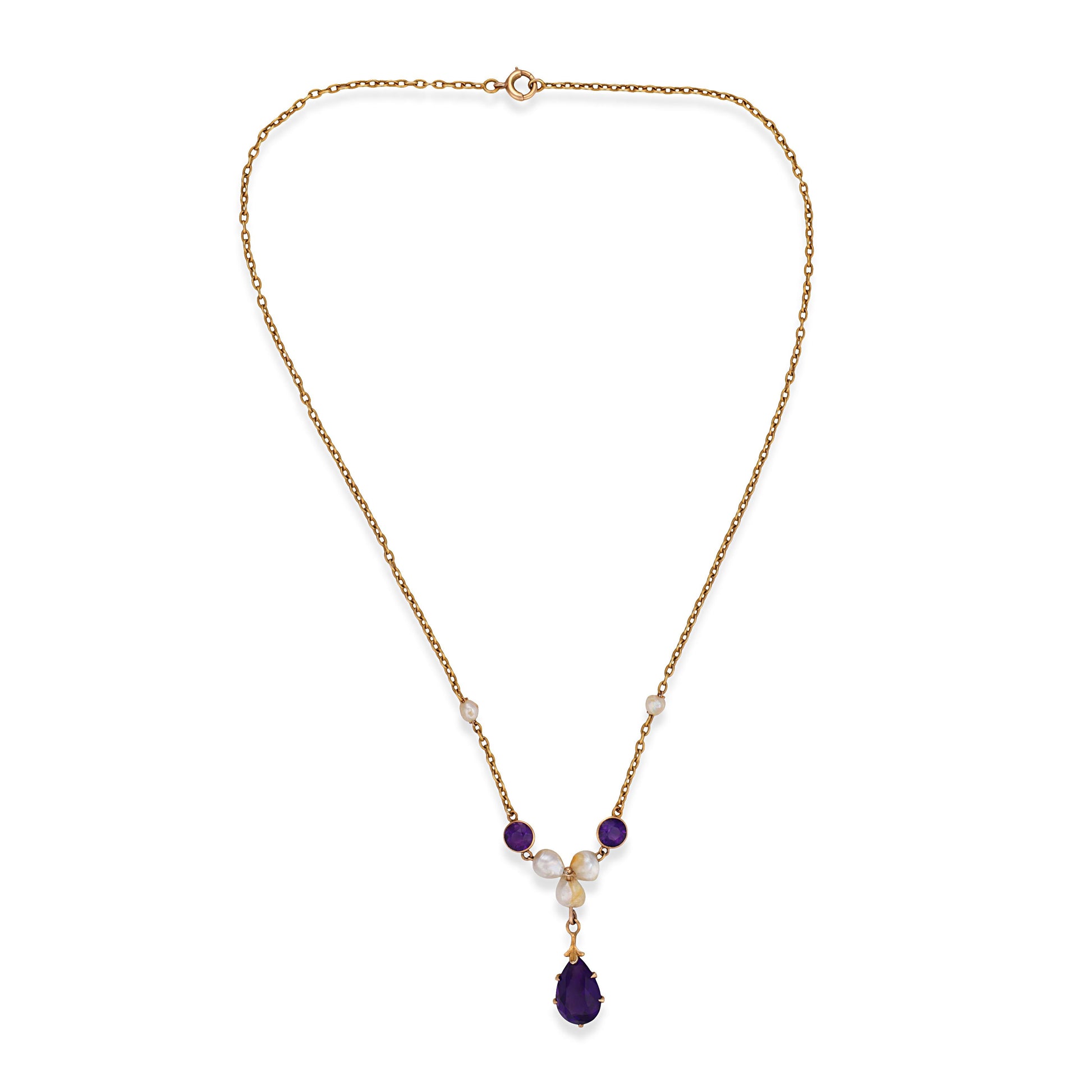 Art Nouveau 14k Amethyst & Pearl Festoon Necklace