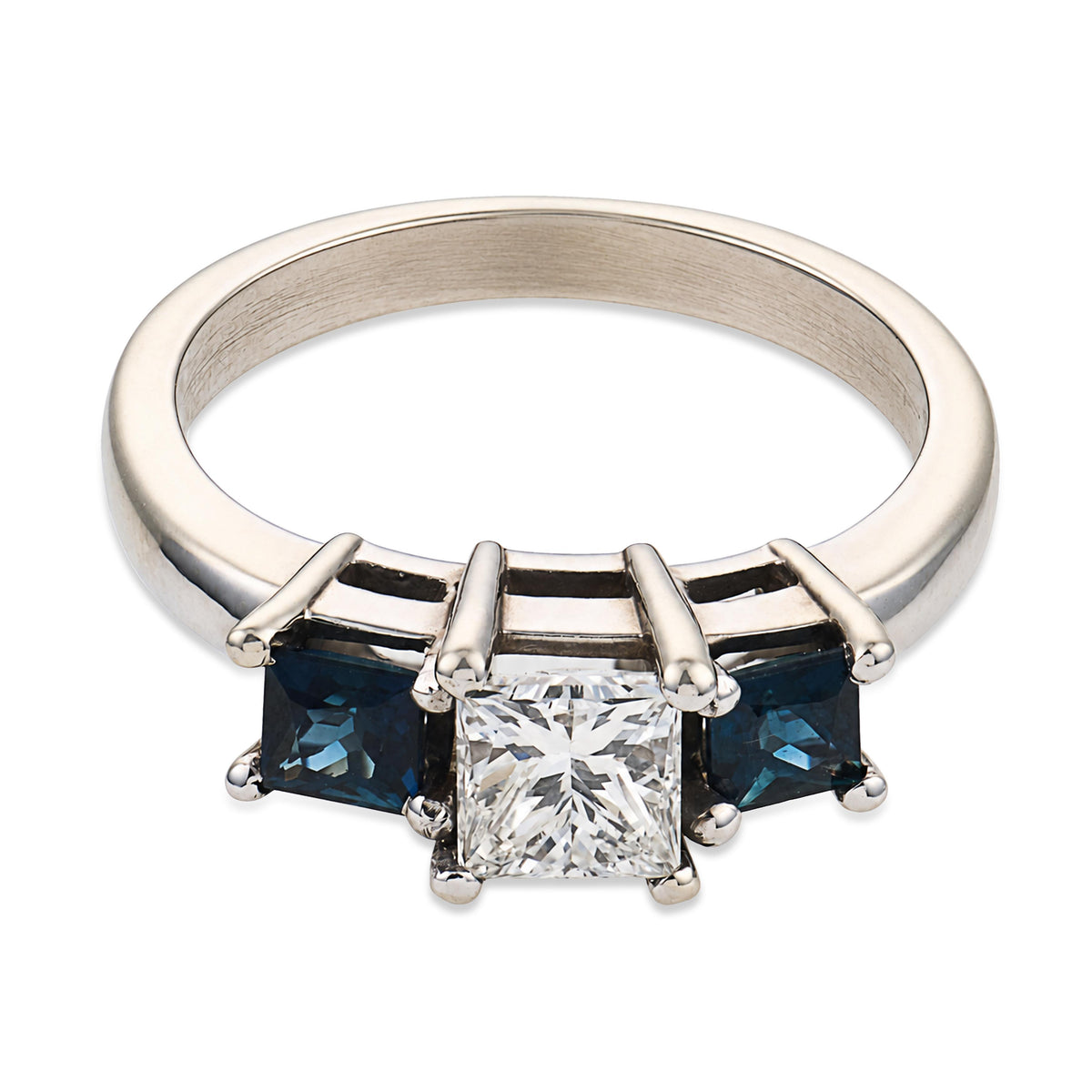 Estate 14k Diamond & Sapphire Three Stone Ring