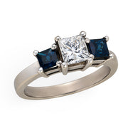 Estate 14k Diamond & Sapphire Three Stone Ring