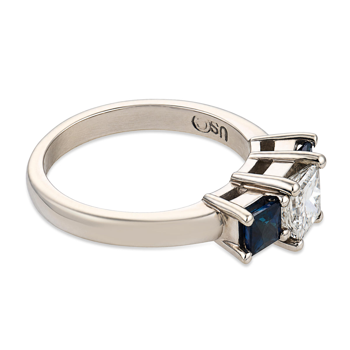 Estate 14k Diamond & Sapphire Three Stone Ring